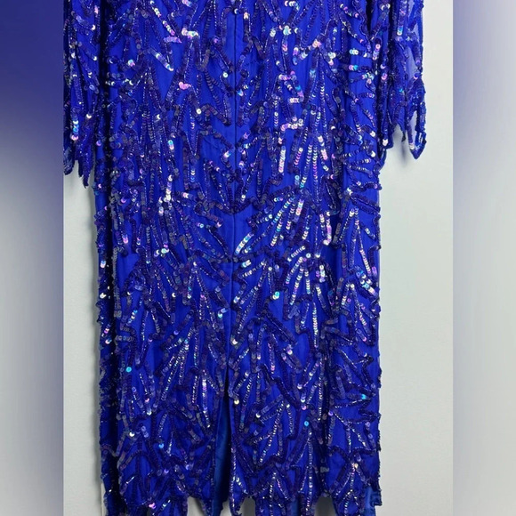 Mark & John by SAM Vintage Blue beaded/sequin zigzag pattern hem Silk midi dress - Picture 2 of 11